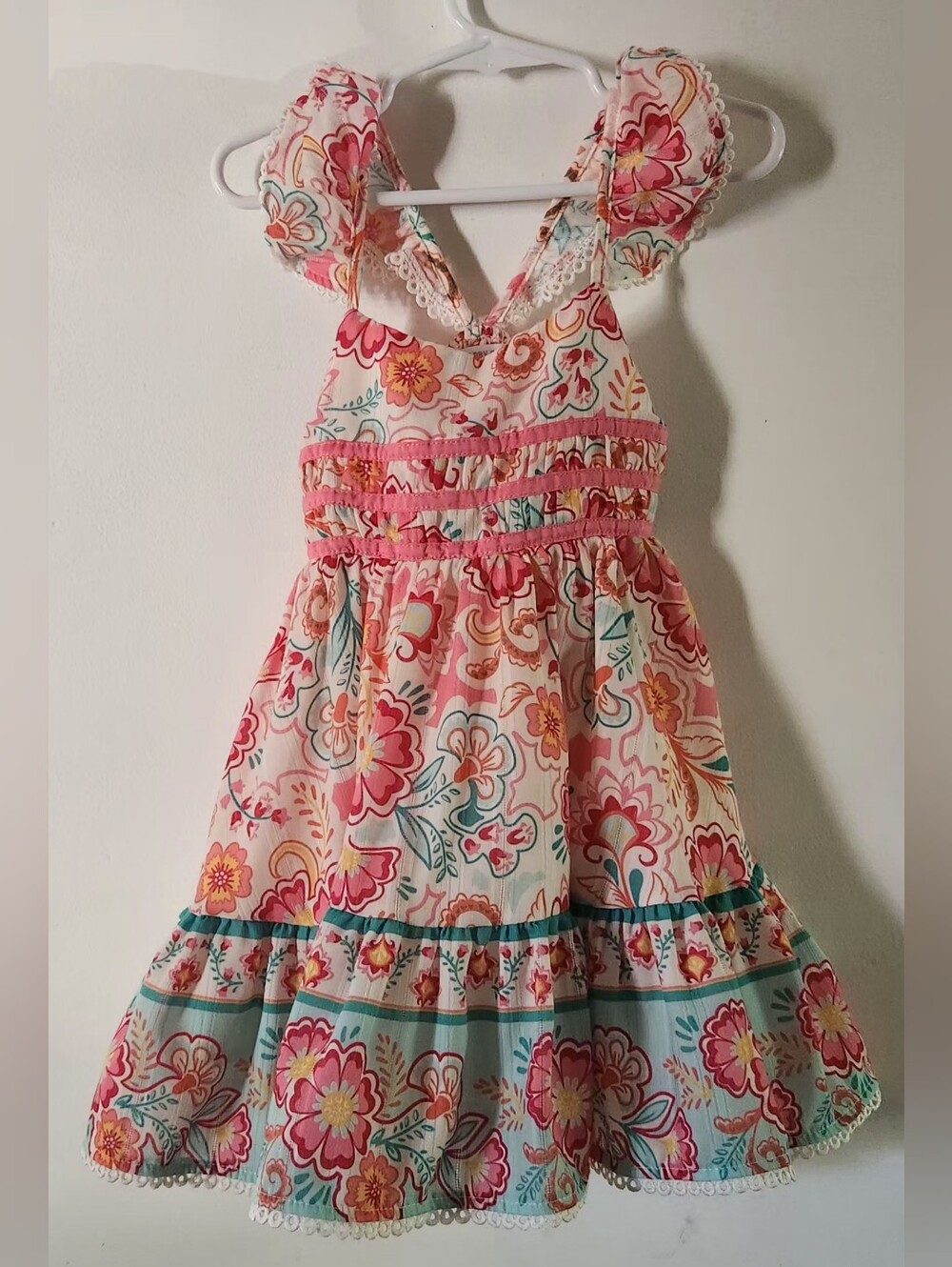 Girls Floral Ruffle Sundress - Pink & Teal Size 2T